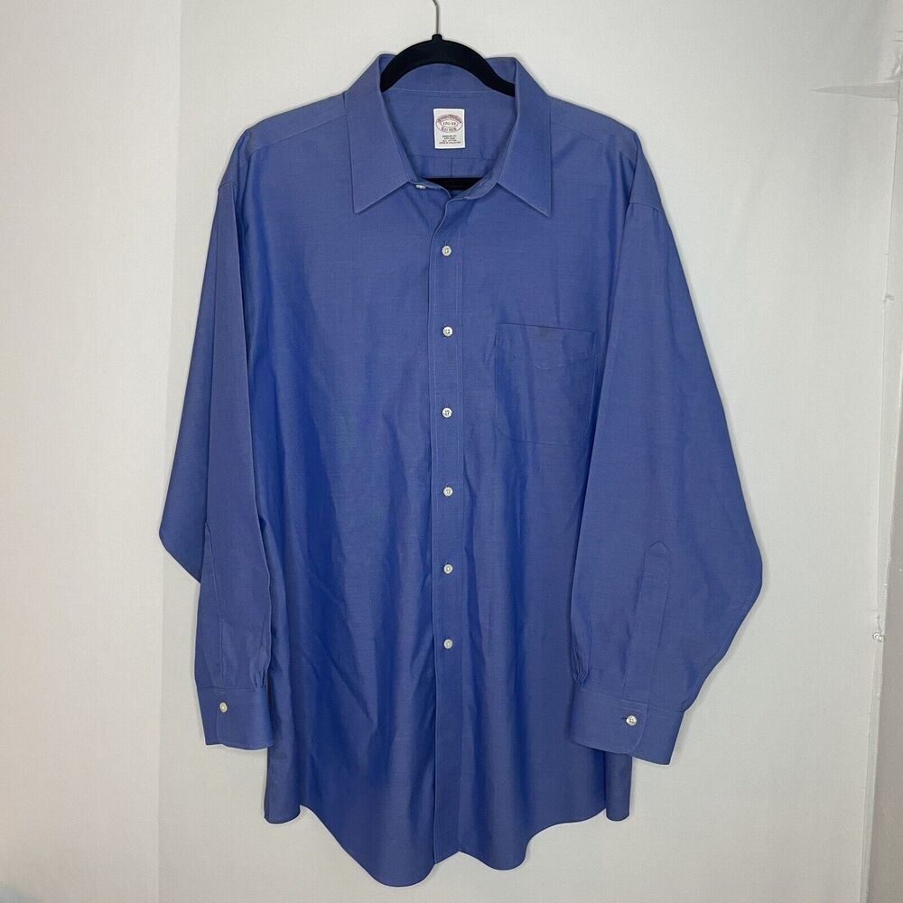 Brooks Brothers Shirt Men 17.5‎ 33 Blue Long Sleeve Button Up Regular Non Iron